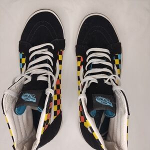 VANS SK8 HI ZIP BLK/WHT CHECKERBOARD SNEAKERS JUNIORS SIZE 7
